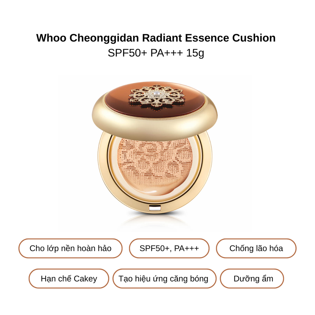 Phấn Nước Whoo Cheonggidan Radiant Essence Cushion SPF50+ PA+++ 15g (Tặng kèm lõi + cọ)