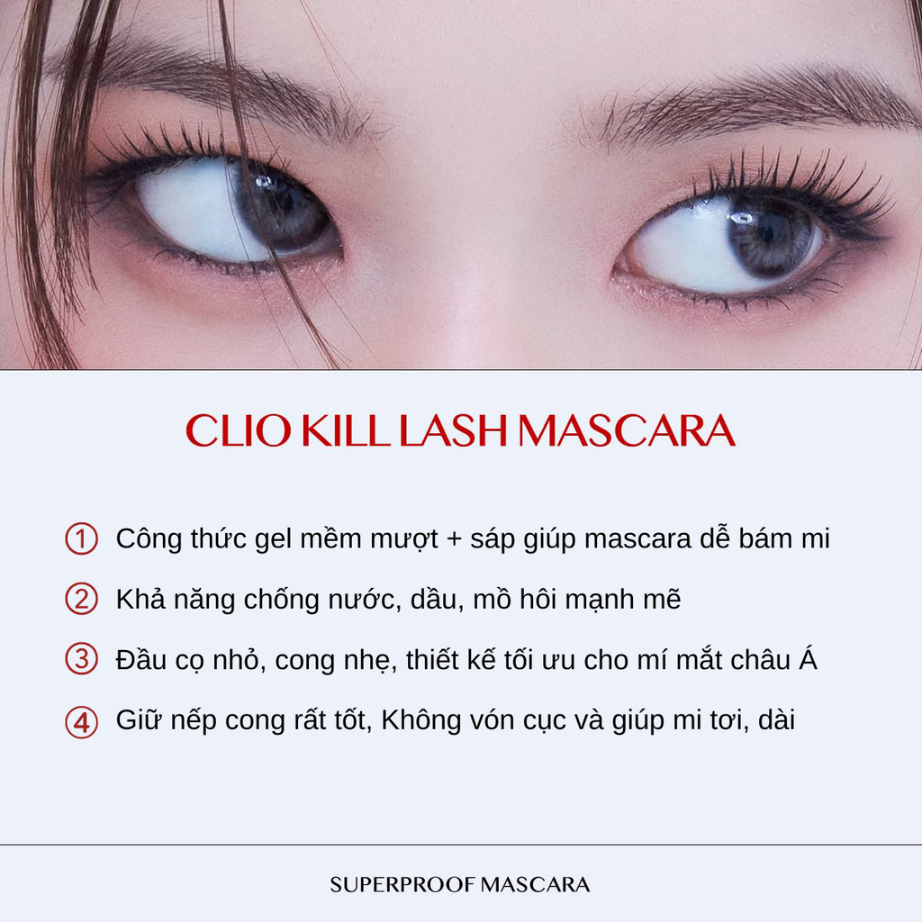 Set Chuốt Mi Clio Kill Lash Superproof Mascara Long Curling 7g + Long Curling Deep Pink Mascara 3.5g