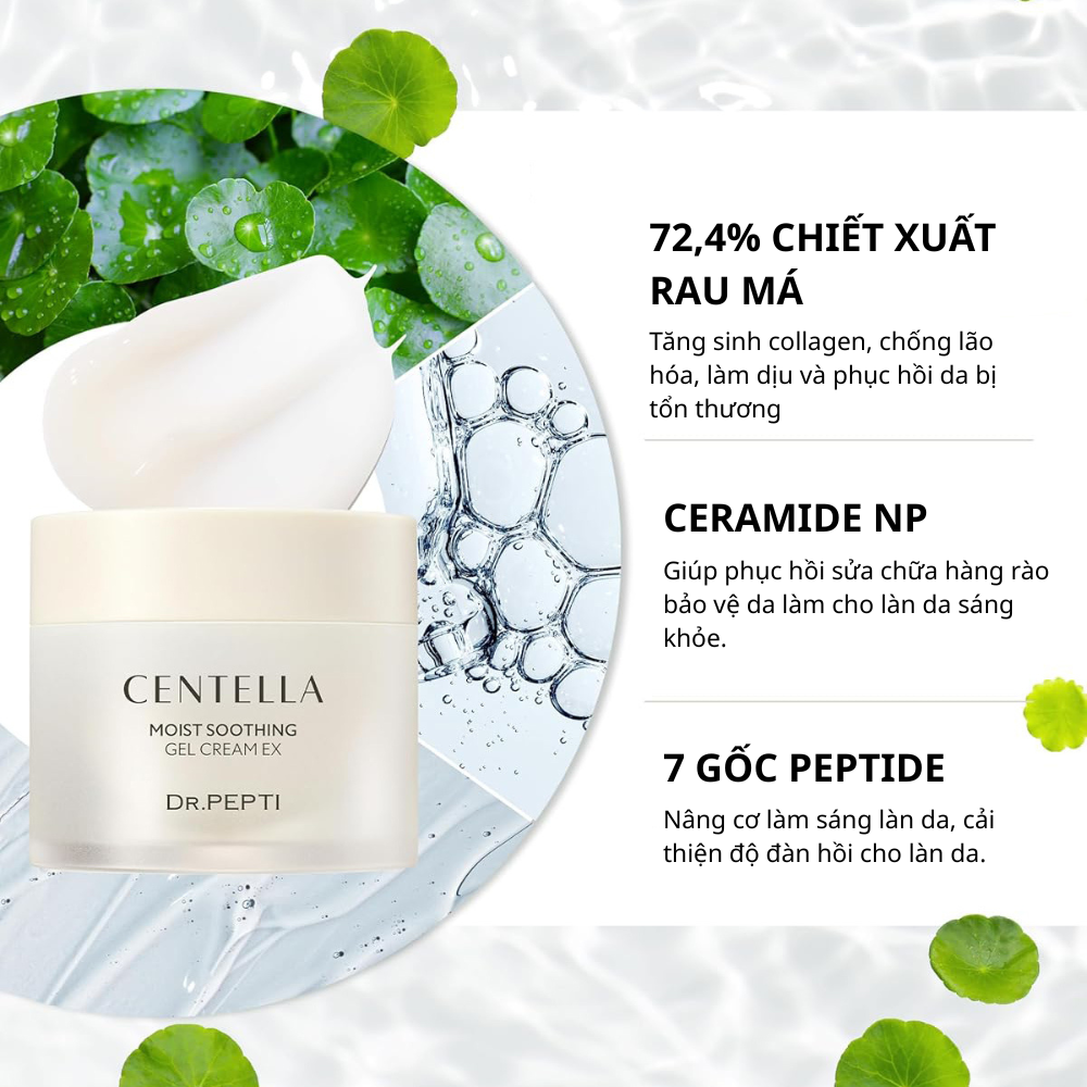 Kem Dưỡng Cấp Ẩm Làm Dịu Da Dr.Pepti Centella Moist Soothing Gel Cream EX 70ml