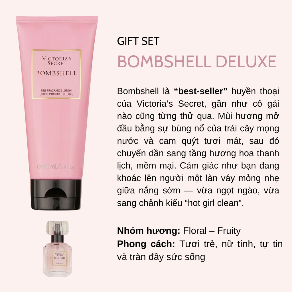 Sữa Dưỡng Thể Victoria Secret Fine Fragance Lotion Parfume De Luxe 100ml & Nước Hoa Nữ Eau De Parfum 7.5ml