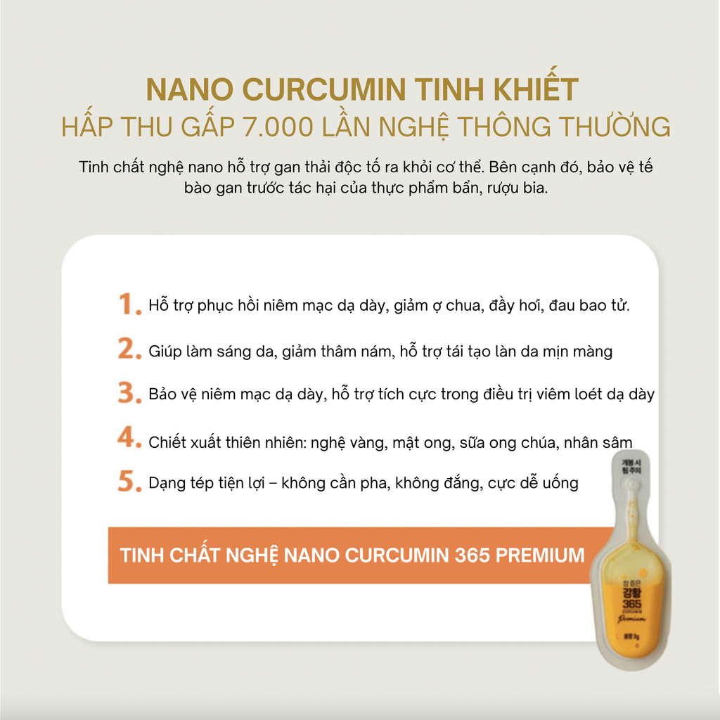 Tinh Chất Nghệ Nano Curcumin 365 Premium Hàn Quốc 32 Tép x 3g