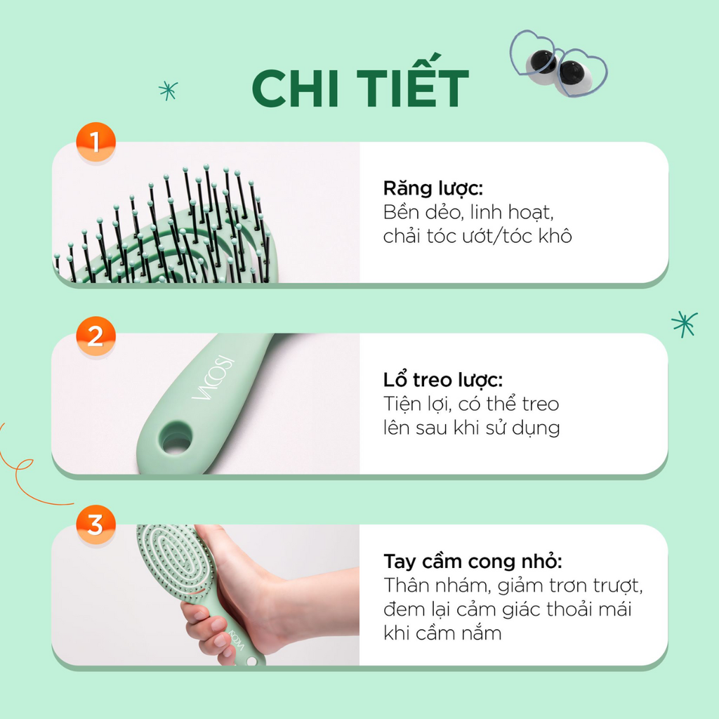 Lược Gỡ Rối Giữ Nếp Tóc Và Massage Da Đầu Vacosi C17 Flexi Detangling Brush