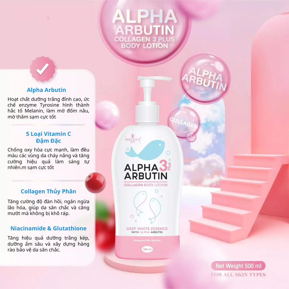 Sữa Dưỡng Thể Dưỡng Trắng Da Alpha Arbutin Collagen 3 Plus Body Lotion 500ml