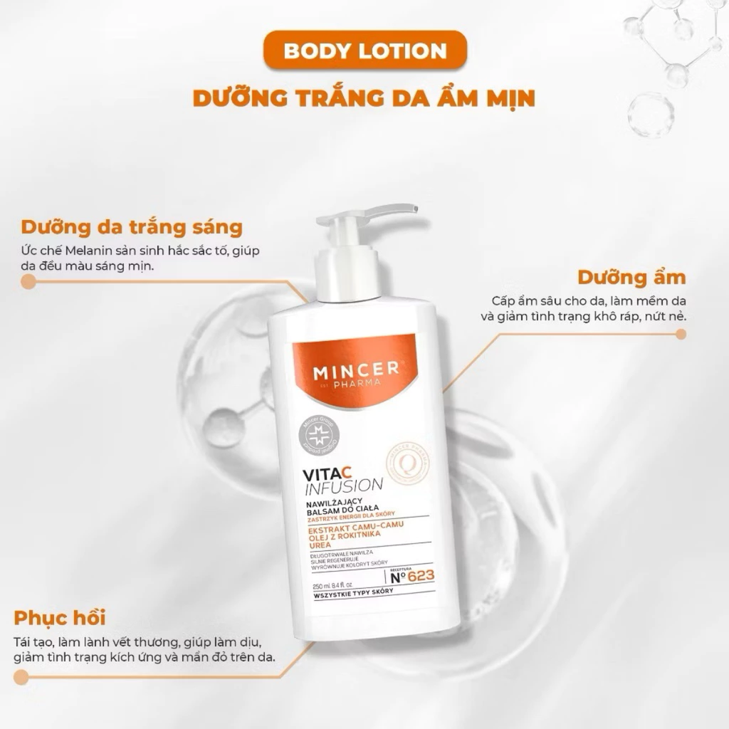 Sữa Dưỡng Thể Dưỡng Trắng & Chống Lão Hóa Mincer Pharma Vita C Infusion Body Lotion 250ml