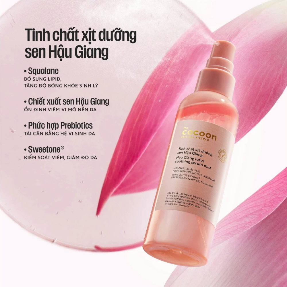 Tinh Chất Xịt Dưỡng Cấp Ẩm Cocoon Hau Giang Lotus Soothing Serum Mist 100ml