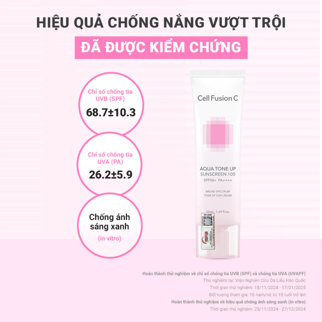 Kem Chống Nắng Nâng Tông Cấp Ẩm Căng Bóng Cell Fusion C Aqua Tone Up Sunscreen 100 SPF50+ PA++++ 35ml + 35ml