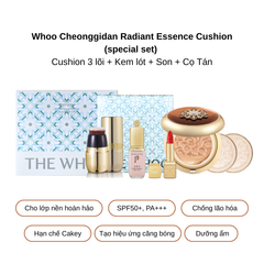 Set Phấn Nước Whoo Cheongidan Radiant No.21 Special Set (2 Lõi Thay Thế + 1 Kem Lót Base Pink + 1 Son No.24 Red Orange + 1 Cọ Tán Cushion)