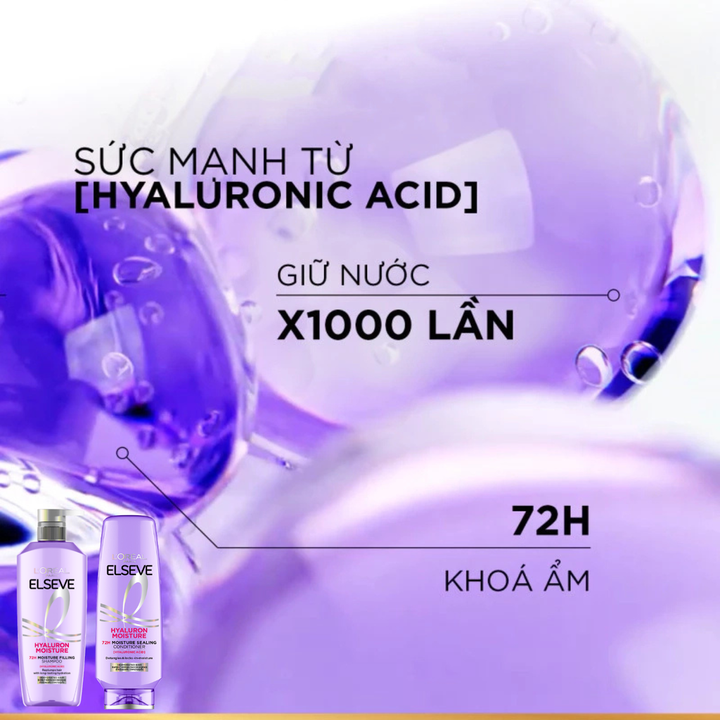 Dầu Gội Giúp Tóc Phồng Bồng Bềnh Cho Da Đầu Khô Loreal Hyaluron Moisture 72H Moisture Filling Shampoo 620ml
