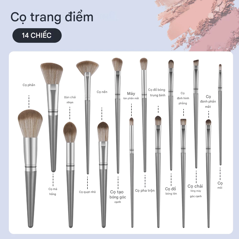 Bộ Cọ Trang Điểm 14 Cọ Kèm Túi Da Maange