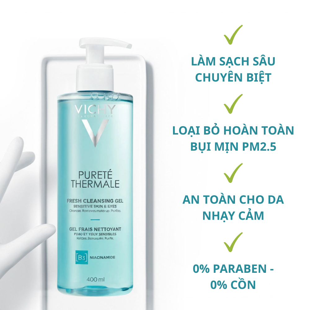 Gel Rửa Mặt Làm Sạch Sâu Giảm Bã Nhờn Vichy Purete Thermale Fresh Cleansing Gel