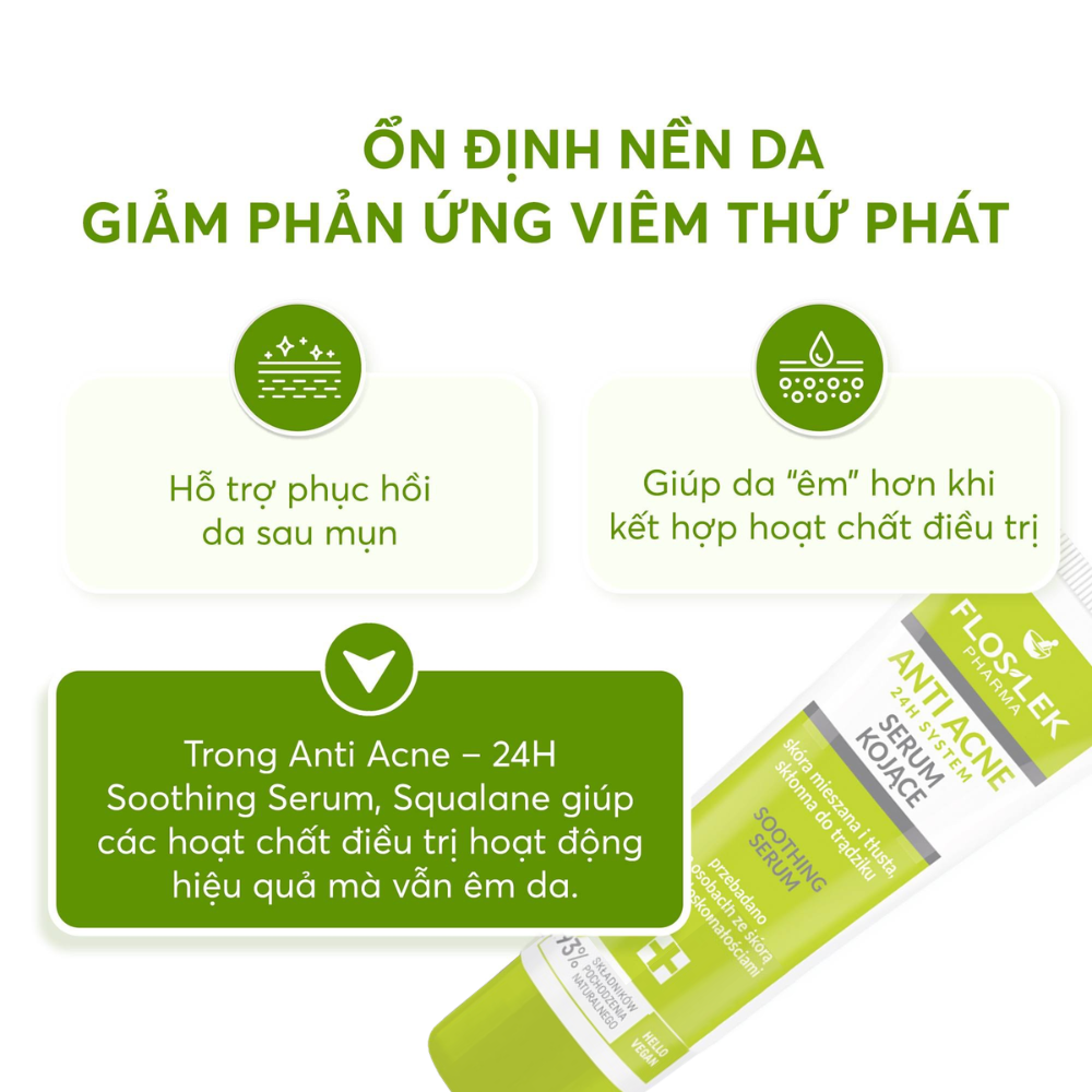 Tinh Chất Hỗ Trợ Kiềm Dầu Giảm Mụn Floslek Anti Acne 24H System Soothing Serum 50ml