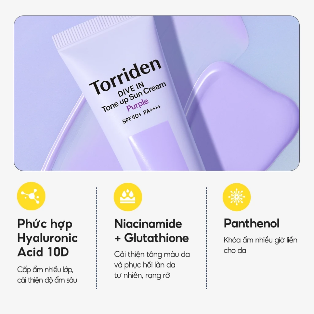 Kem Chống Nắng Nâng Tone Torriden Dive-in Tone Up Sun Cream Purple SPF 50+ PA++++ 60ml