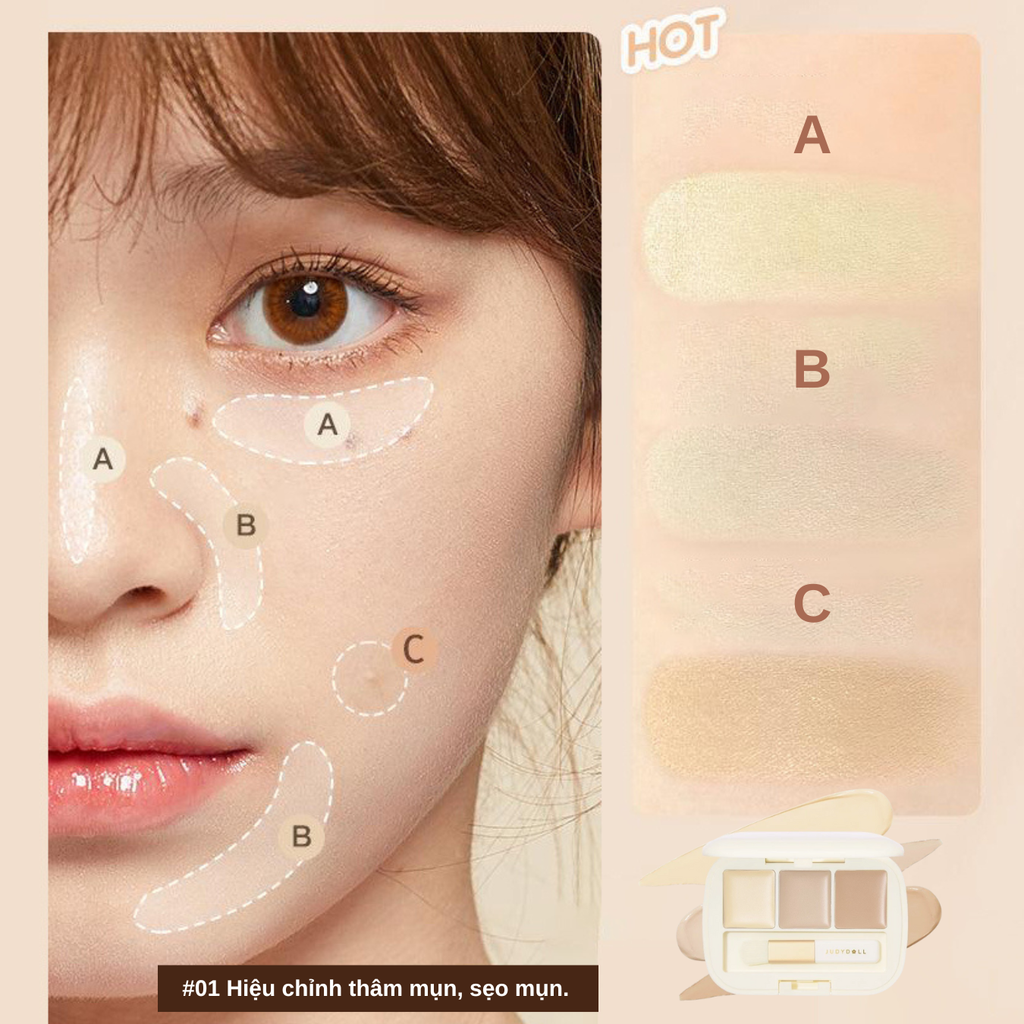 Bảng Che Khuyết Điểm 3 Màu Judydoll Moisturizing 3-Color Concealer Palette 2.7g