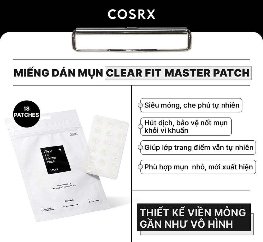 Miếng Dán Trị Mụn Cosrx Master Patch Clear Fit 18 Miếng