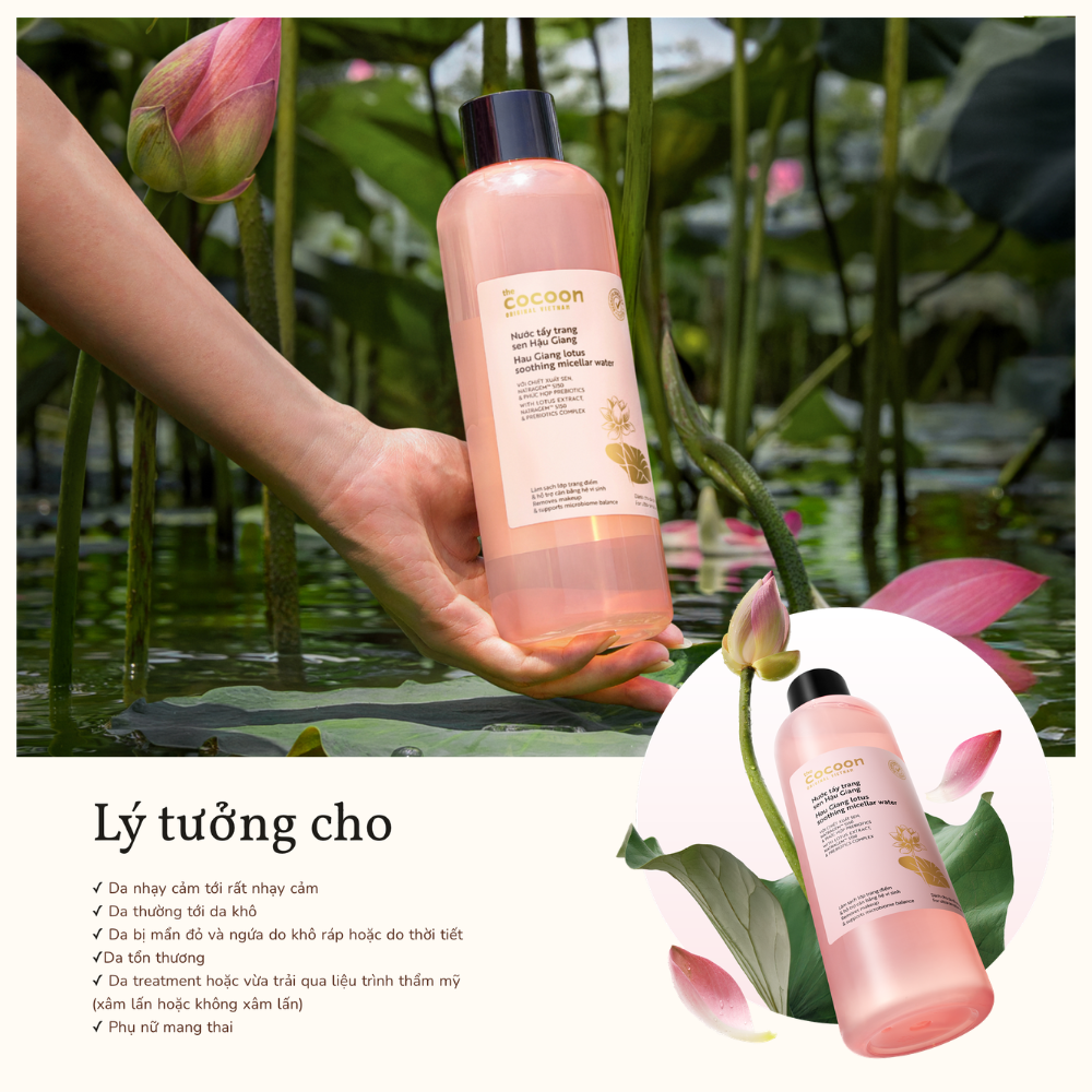 Nước Tẩy Trang Sen Hậu Giang Cocoon Lotus Soothing Micellar Water 500ml