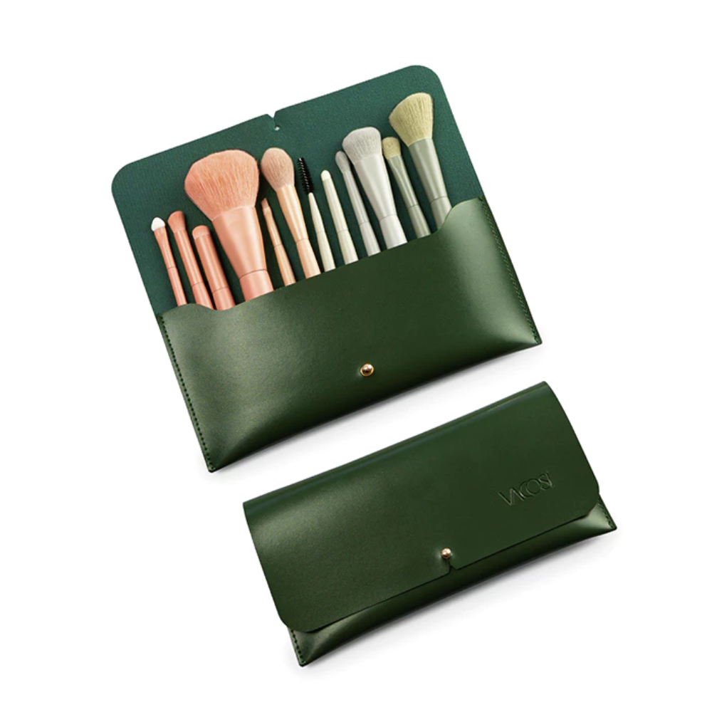 Bộ Cọ Trang Điểm 12 Cây Vacosi Kèm Ví Xanh Rêu BC35 Centrepiece Brush Set