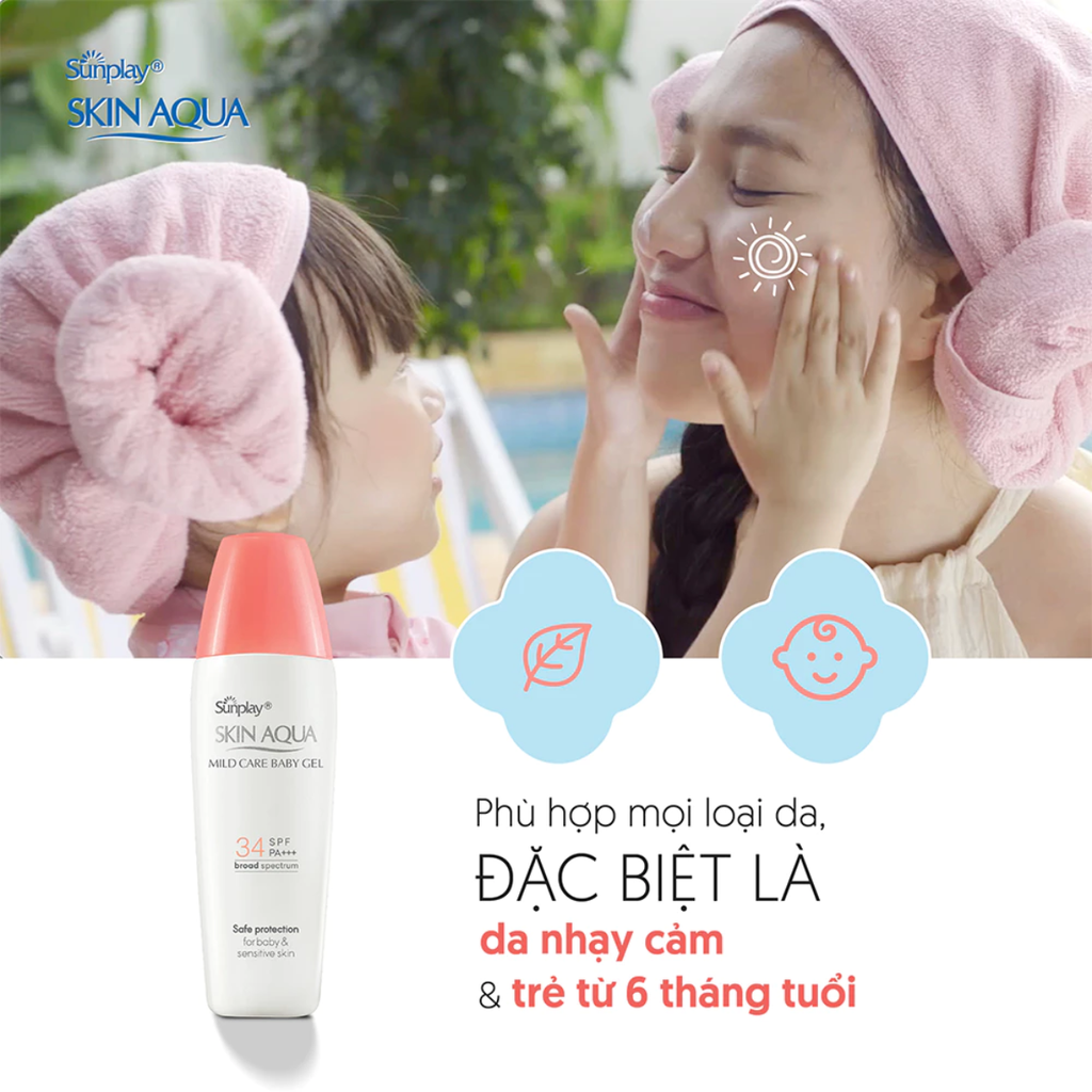 Gel Chống Nắng Cho Da Nhạy Cảm Sunplay Skin Aqua Mild Care Baby Gel SPF34 PA+++ 25g