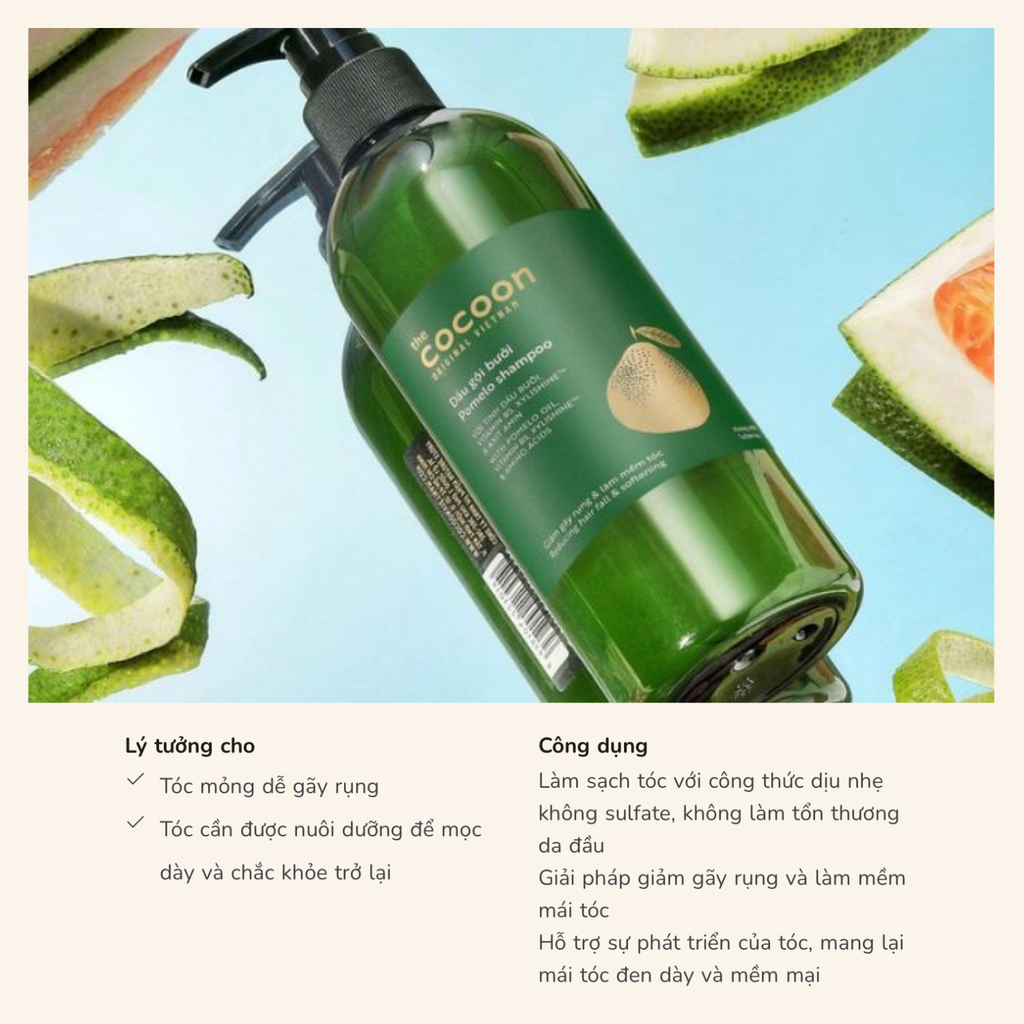 Combo Dầu Gội Bưởi Giảm Gãy Rụng Cocoon 500ml + Gel Tắm Đường Thốt Nốt An Giang 500ml