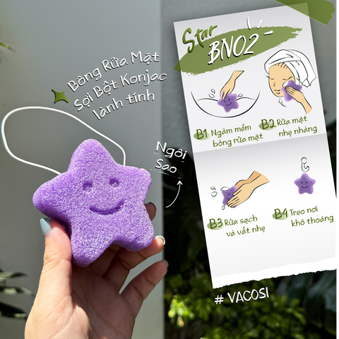 Bông Rửa Mặt Sợi Bột Konjac Vacosi BN02 Mild Facial Cleansing Sponge - Star