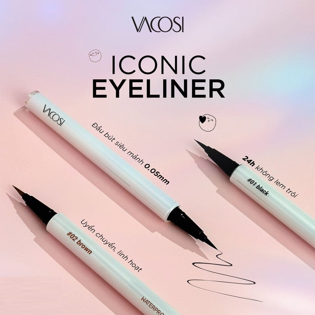 Bút Kẻ Mắt Nước Vacosi Waterproof Eyeliner 24H 0.6g