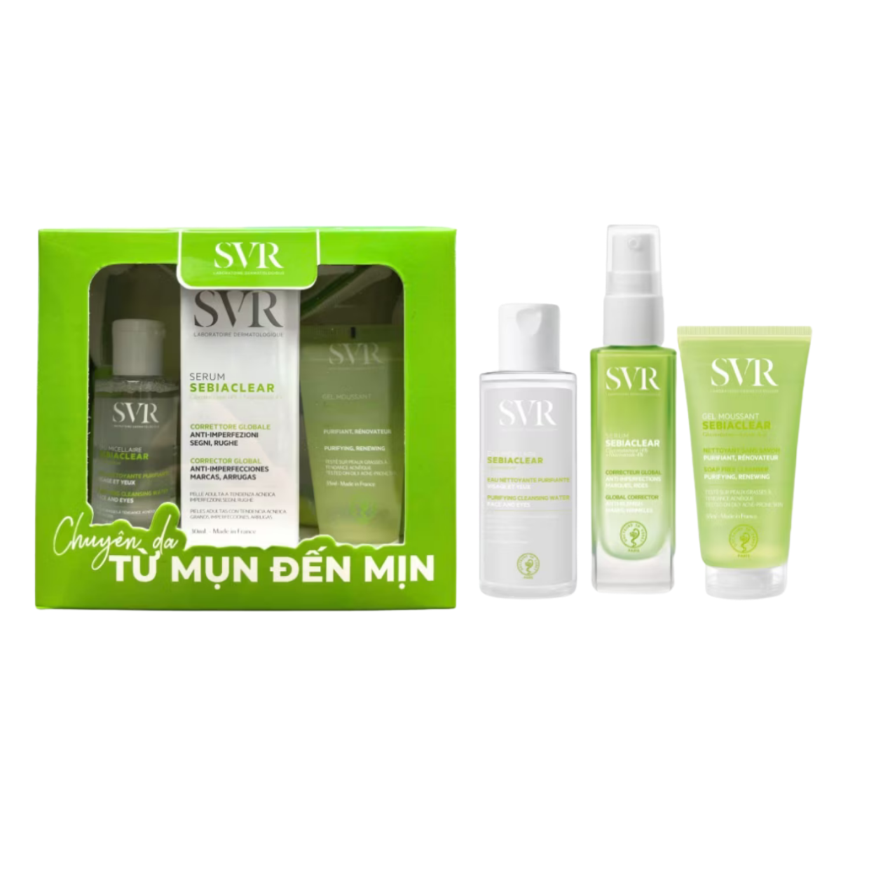 Combo 3 Món SVR Sebiaclear Cho Da Dầu (Tinh Chất 30ml+Nước Tẩy Trang 75ml+Gel Rửa Mặt 55ml)