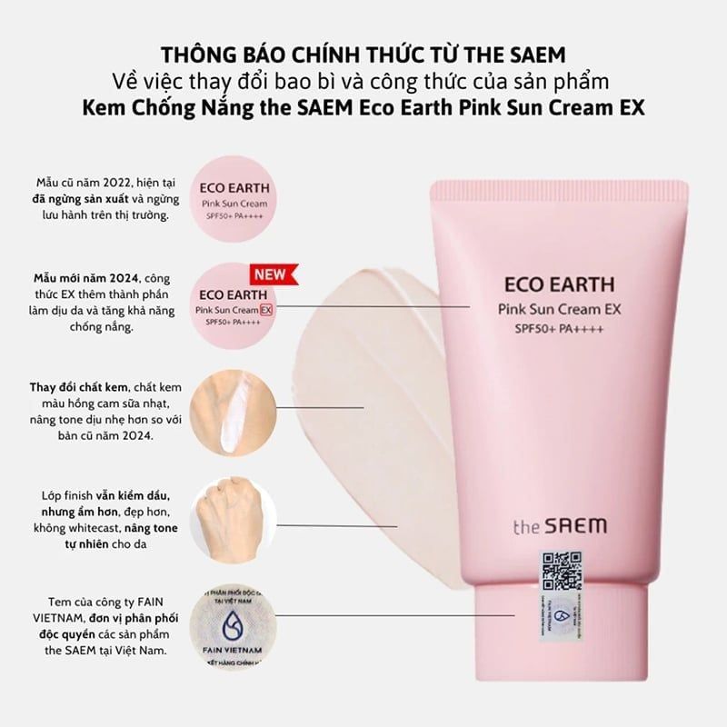 Kem Chống Nắng Giảm Dầu Giúp Da Sáng The Saem Pink Sun Cream EX SPF50 PA++++ 50g