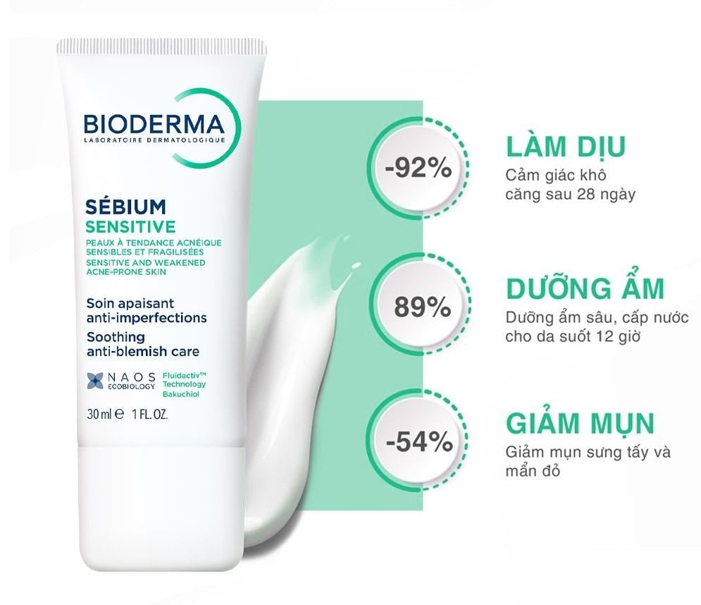 Kem Dưỡng Ẩm Cho Da Mụn Nhạy Cảm Bioderma Sébium Sensitive 30ml