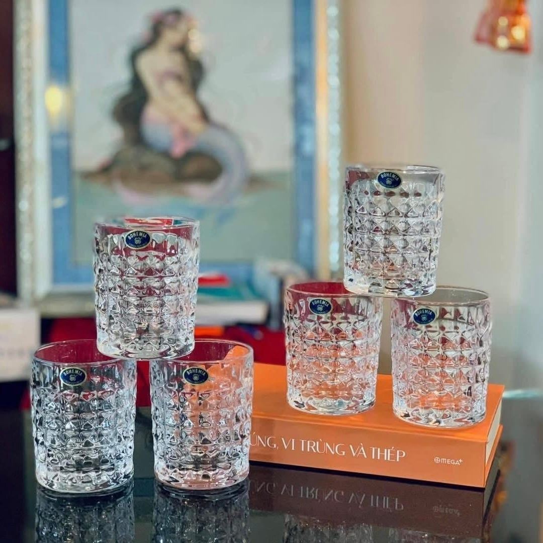 Set 6 cốc bohemia diamond 230ml và 260ml sản xuất trực tiếp tại Séc