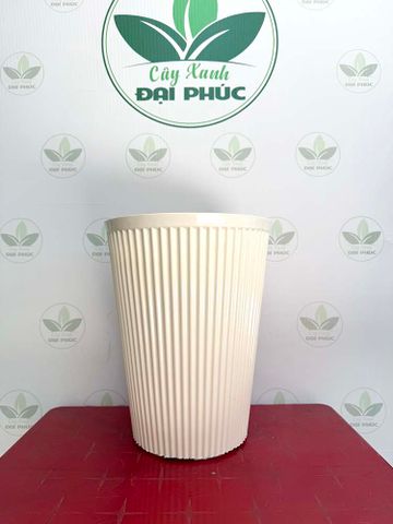 Chậu Nhựa Sọc Trắng 31x40cm – Thanh Thoát, Dễ Phối Cây Nội Thất