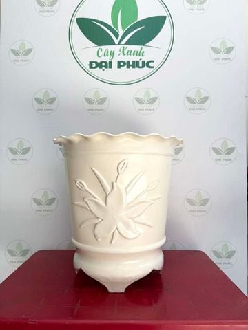 Chậu Nhựa 3 Chân Trắng 33x40cm – Tạo Điểm Nhấn Cao Ráo, Hiện Đại