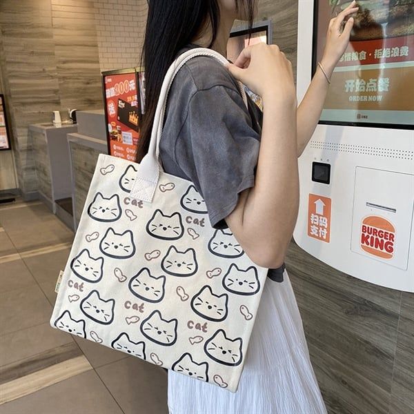  Túi tote cứng mèo nhí cá 32x13x32cm 