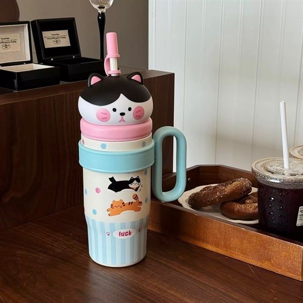  Cốc giữ nhiệt đầu 3D 800ml 