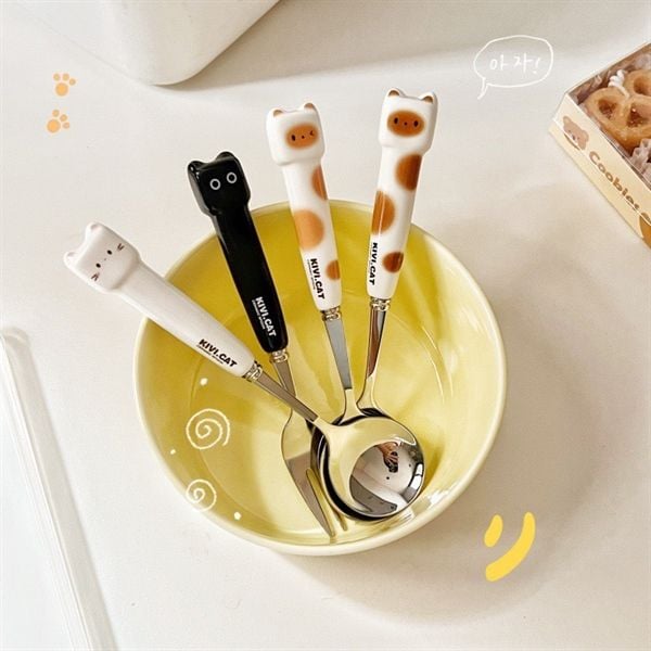  Set thìa dĩa mèo vuông 