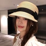  Mũ cói rộng vành nơ đen to 