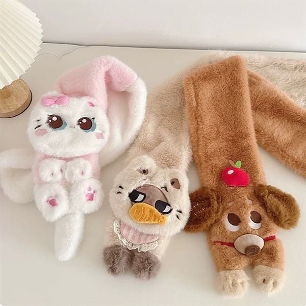  Khăn quàng bông mèo nơ hồng 