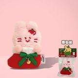  Móc khoá bông Giáng Sinh thỏ hồng ngồi tất 