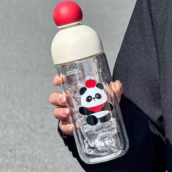  Bình thuỷ tinh gấu trúc đội táo 330ml 