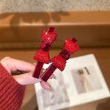  Kẹp nơ đỏ đính đá đỏ 