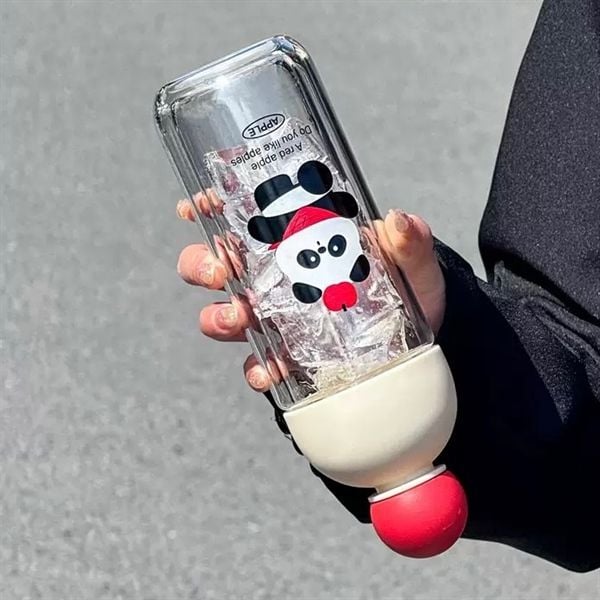  Bình thuỷ tinh gấu trúc đội táo 330ml 