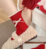  Tất Susufish tone đỏ gân xích nơ trắng 