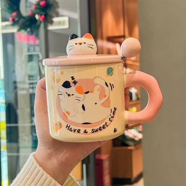  Cốc mèo tam thể nắp 3D 400ml 