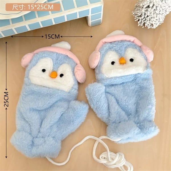  Set khăn găng tay cánh cụt tai nghe hồng 