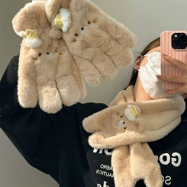  Set khăn găng tay gấu nâu mũ vàng 