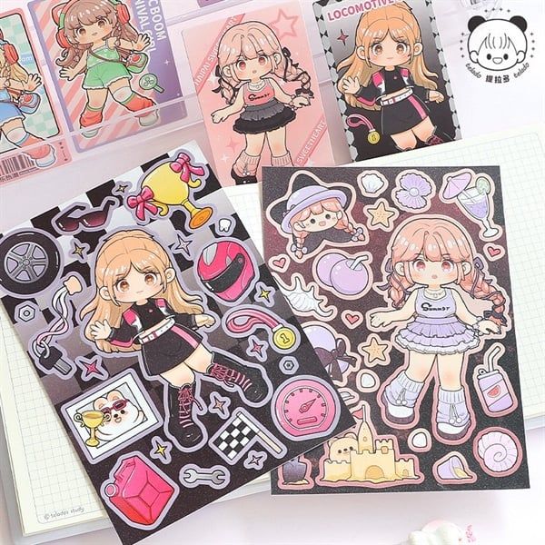  Set Sticker stylist bé gái Telado 8 trang + 8 card 