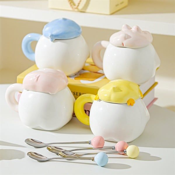  Cốc béo trắng nắp thú 380ml 