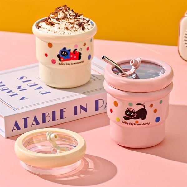  Cốc giữ nhiệt thú chấm bi 420ml 