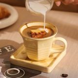  Cốc sứ be đĩa vuông kẻ caro 200ml 