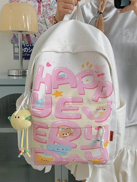  Balo HappyEveryDay móc khoá trăng 42x30x13cm 