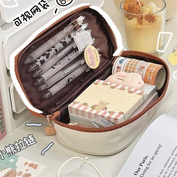  Hộp bút be viền nâu 