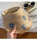  Mũ cói rộng vành nửa đầu 5 bông hoa 